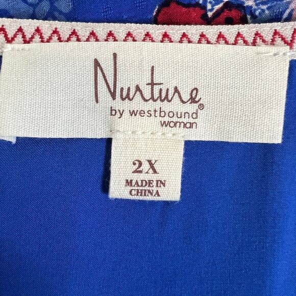 Nurture by Westbound Womens Maxi Dress 2X Blue Floral Boho Peasant Sleeve Rayon - Picture 5 of 9